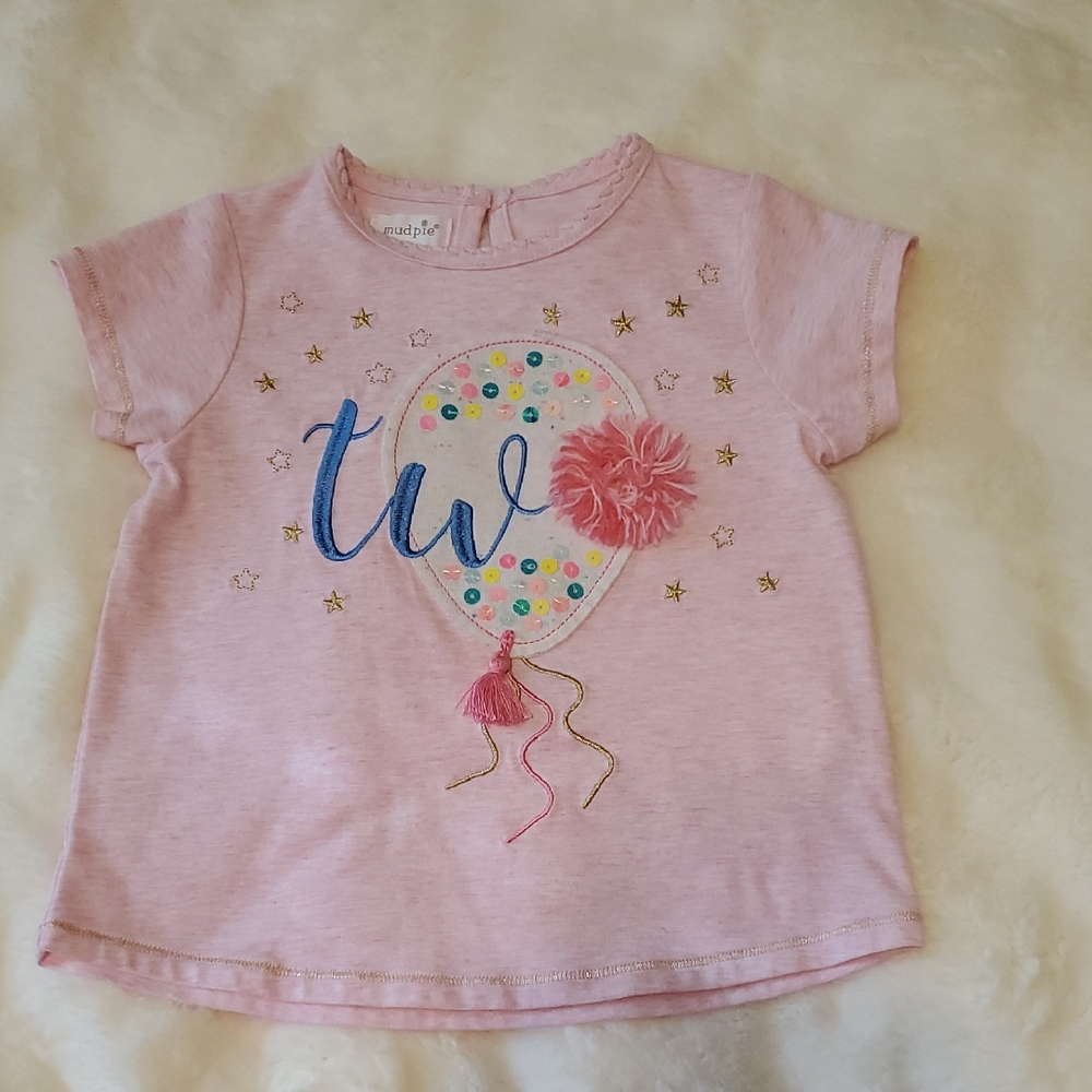 Mud Pie Light Pink Tee with Balloon and Star Accents